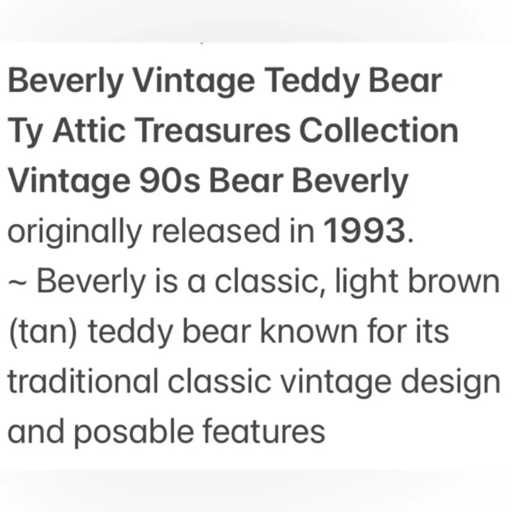 Vintage Teddy Bear Plush Attic Treasures Beverly Gold 93 TY Collectible Classic